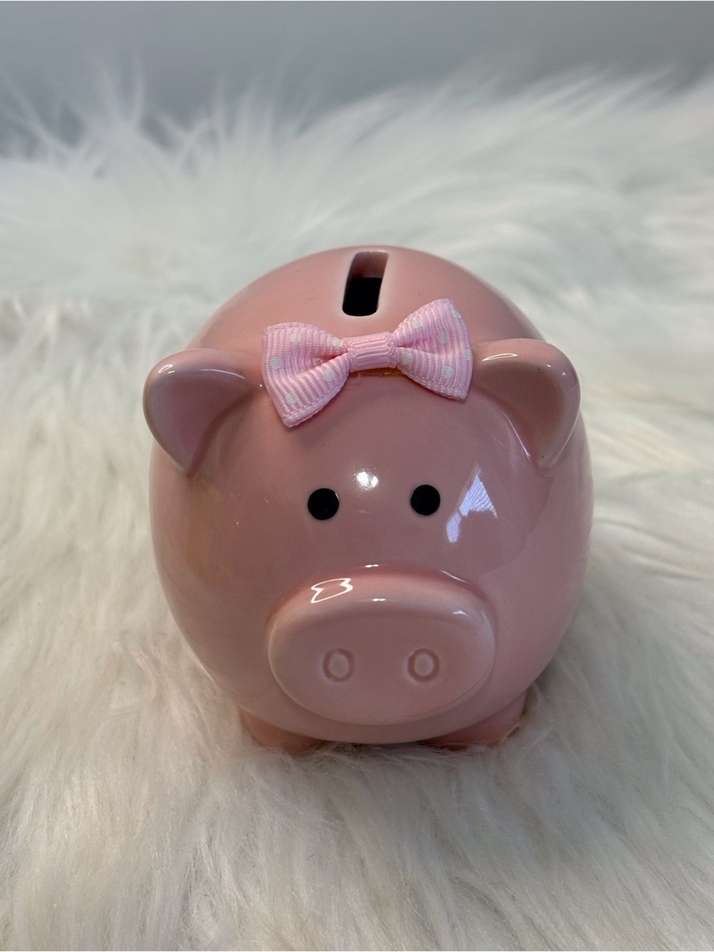 Pink Ceramic Piggy Bank with Decorative Bow